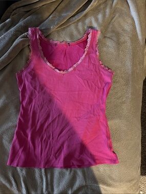 Lace-Trim Pink Tank Top for Women